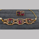 Fs Collection Gold Plated Druzy Crystal Stone Choker Necklace Set