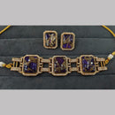 Fs Collection Gold Plated Druzy Crystal Stone Choker Necklace Set