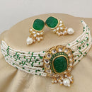 Fs Collection Gold Plated Kundan And Beads Choker Necklace Set