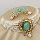 Fs Collection Gold Plated Kundan And Beads Choker Necklace Set
