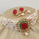 Fs Collection Gold Plated Kundan And Beads Choker Necklace Set