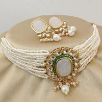 Fs Collection Gold Plated Kundan And Beads Choker Necklace Set
