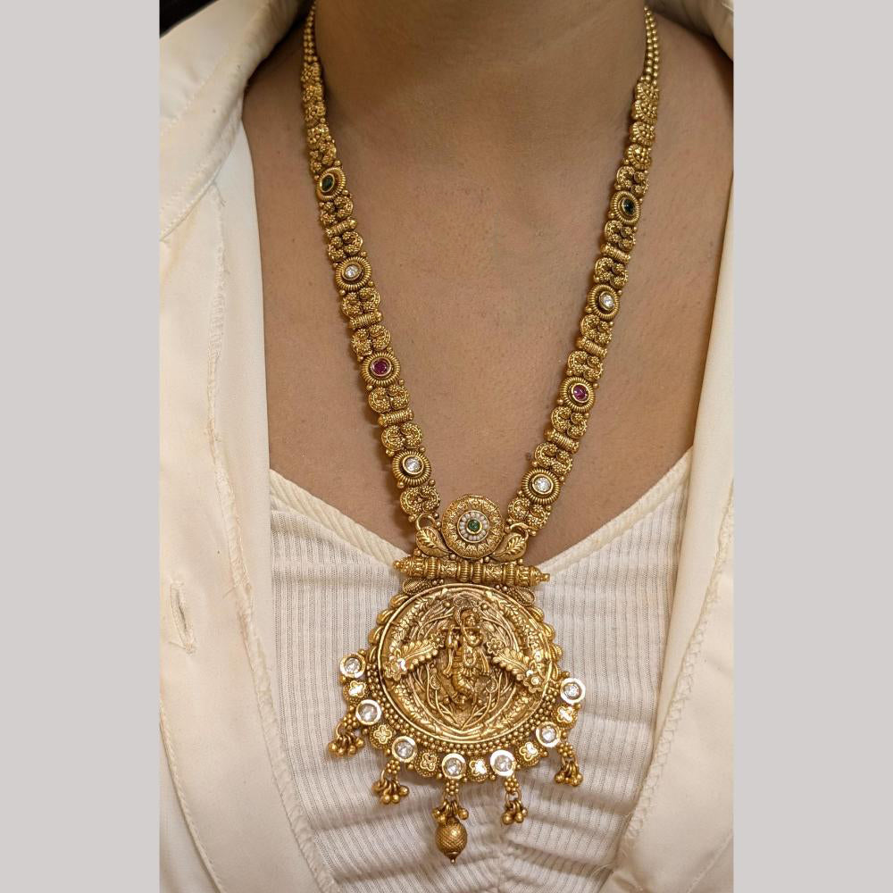 FS Collection Gold Plated Pota Stone And Pearl Embellished Long Necklace Set