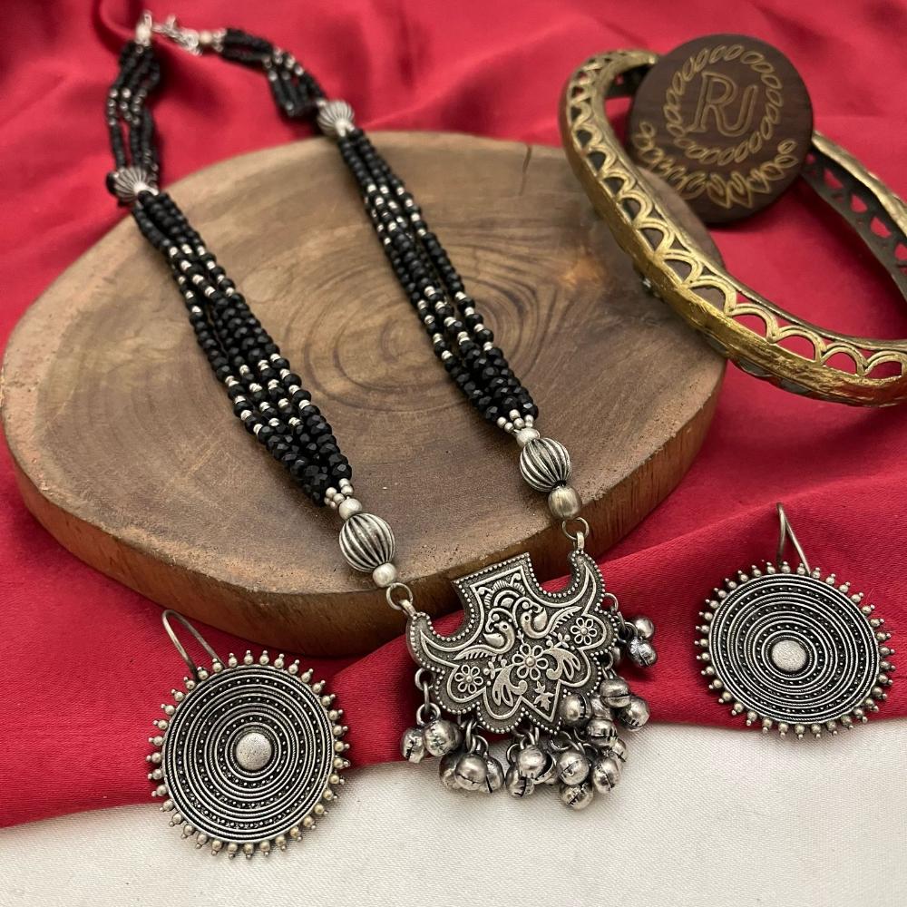 FS Collection Ethnic Oxidised Plated Ghungaroo Detailed Antique Necklace Set  Women & Girls