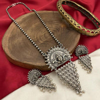 FS Collection Oxidised Plated Pearls Temple Fashion Jewelry Long Necklace Set