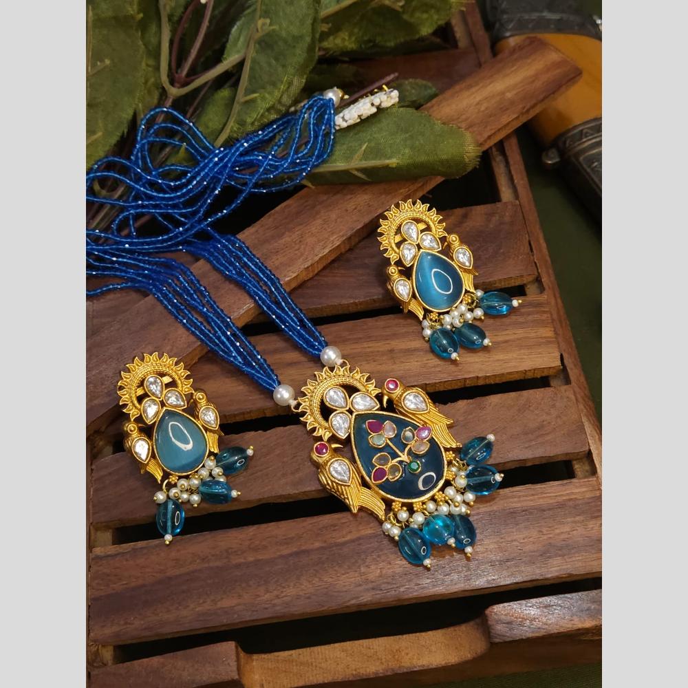 FS Collection Gold Plated with Kundan & Beads Perfect for Traditional Wear Long Necklace Set