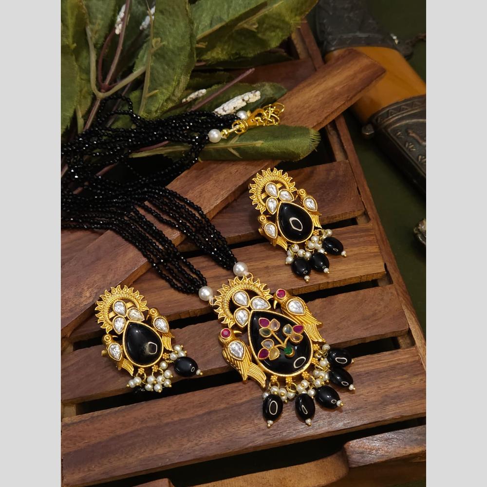 FS Collection Gold Plated with Kundan & Beads Perfect for Traditional Wear Long Necklace Set