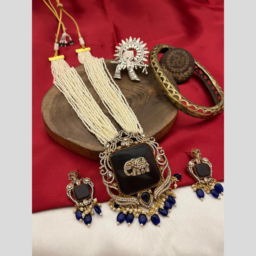 FS Collection Elegant Gold Plated with Austrian Stones & Pearls Long Necklace