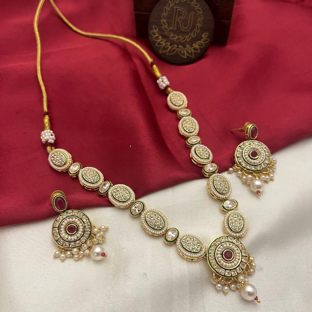 FS Collection Luxury Gold Plated Crystal and Pearls Perfect for Festivities Necklace Se
