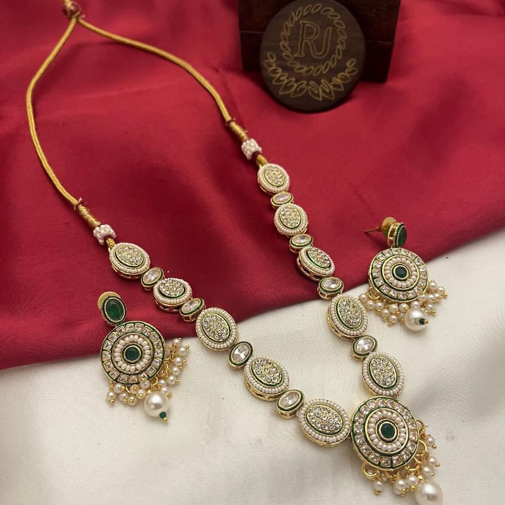 FS Collection Luxury Gold Plated Crystal and Pearls Perfect for Festivities Necklace Se