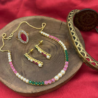 FS Collection Gold Plated Crystal with Pearls Necklace Set
