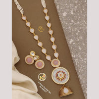 FS Collection Designer Gold Plated Austrian Stones and Pearls Perfect for Modern Looks Long Necklace Set