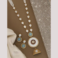 FS Collection Designer Gold Plated Austrian Stones and Pearls Perfect for Modern Looks Long Necklace Set