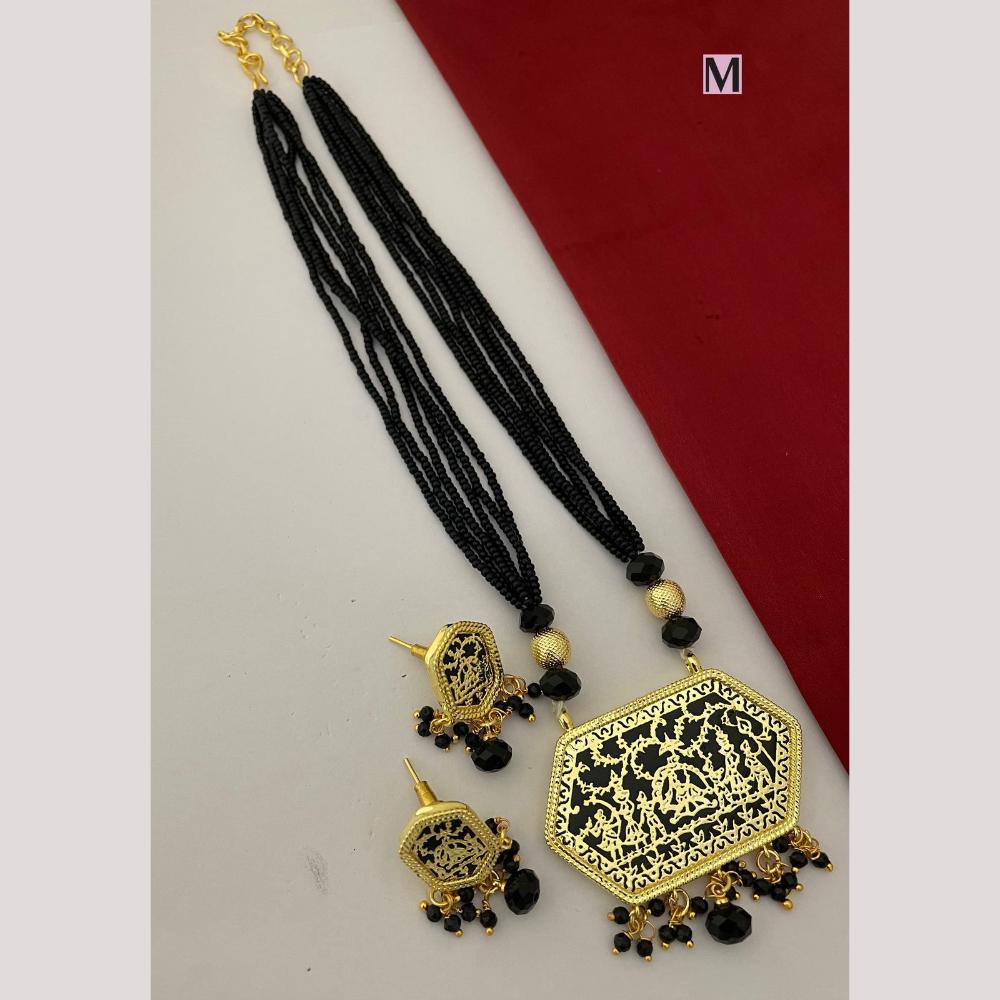 FS Collection Classic Gold Plated Beads Stylish Jewelry for Traditional Outfits Necklace Set