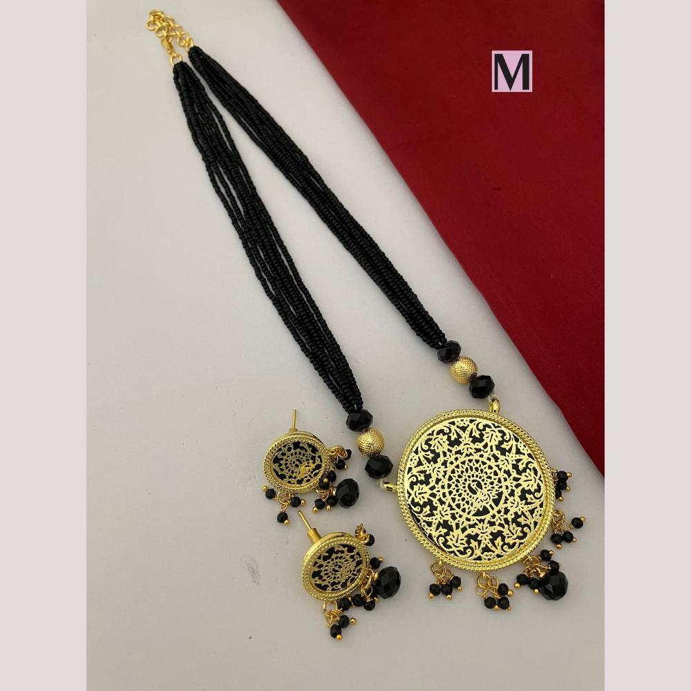 FS Collection Classic Gold Plated Beads Stylish Jewelry for Traditional Outfits Necklace Set