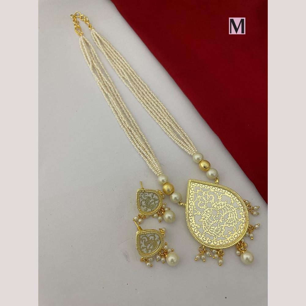 FS Collection Classic Gold Plated Beads Stylish Jewelry for Traditional Outfits Necklace Set