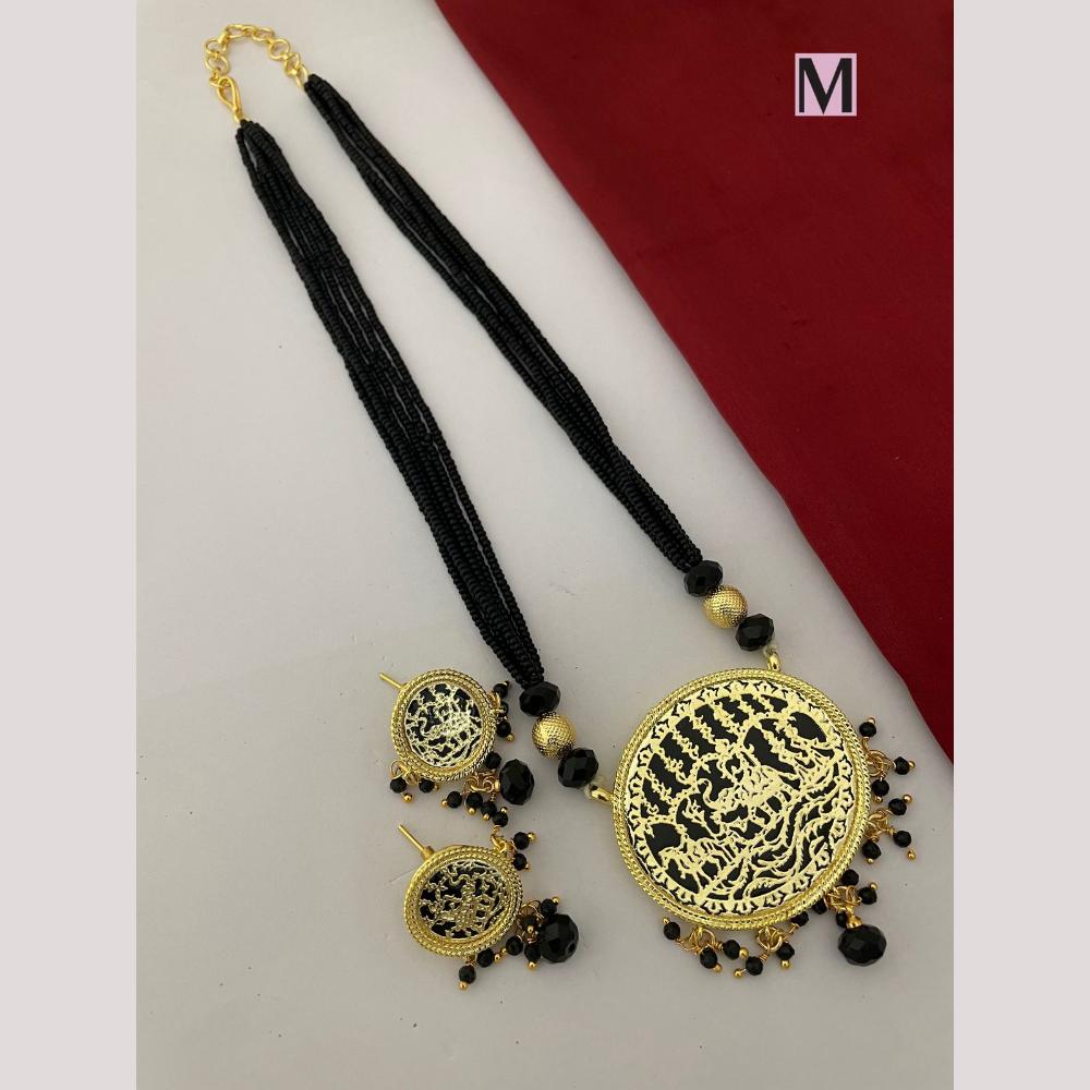 FS Collection Classic Gold Plated Beads Stylish Jewelry for Traditional Outfits Necklace Set