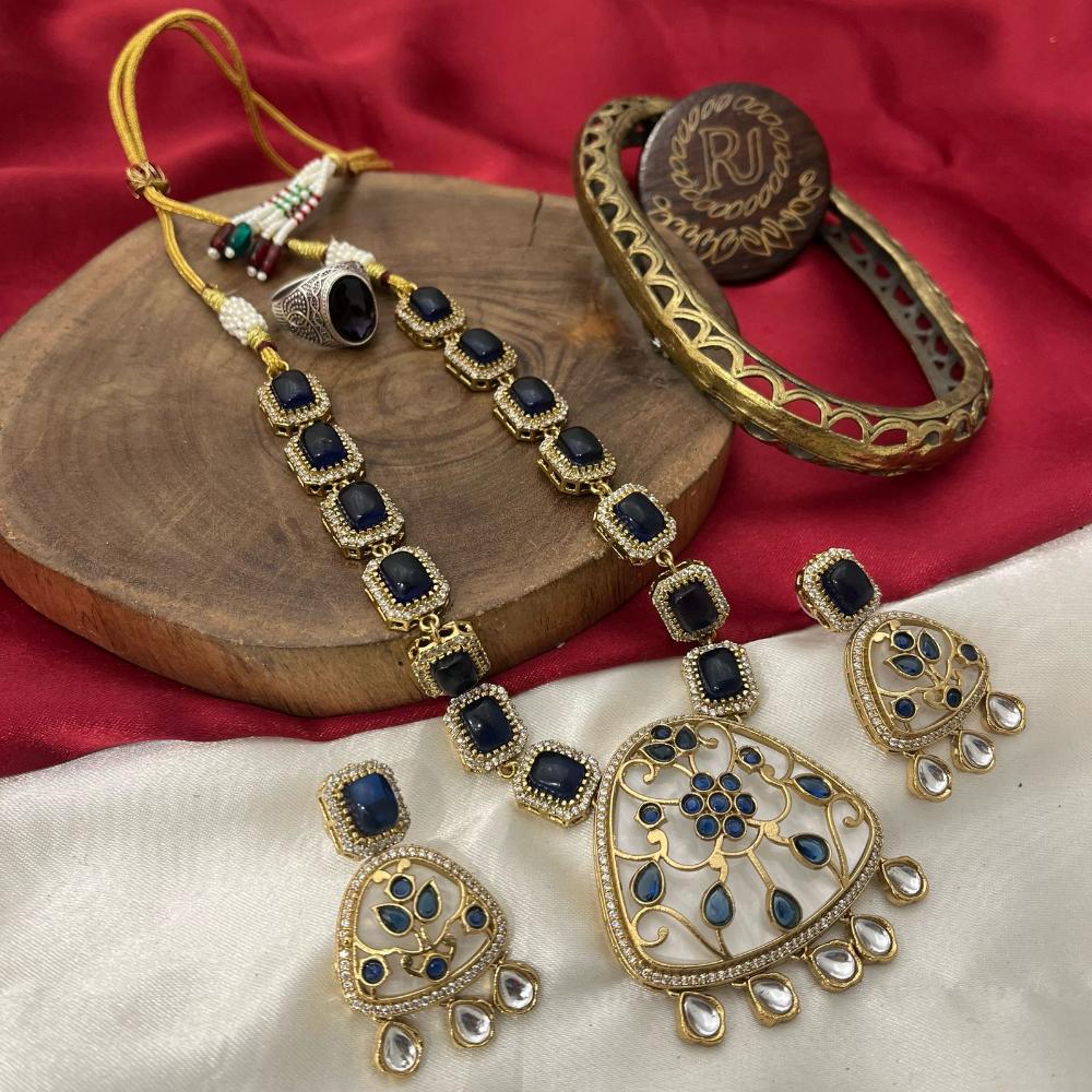 FS Collection Traditional Gold Plated Pota and Austrian Stones for Weddings Necklace Set