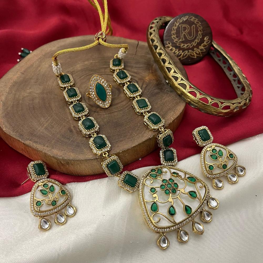 FS Collection Traditional Gold Plated Pota and Austrian Stones for Weddings Necklace Set