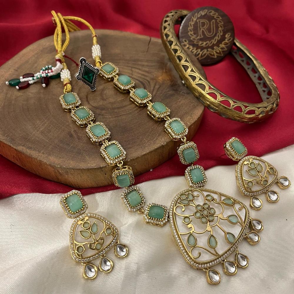 FS Collection Traditional Gold Plated Pota and Austrian Stones for Weddings Necklace Set