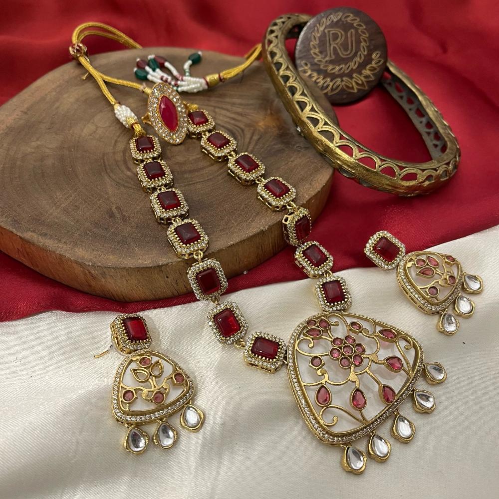 FS Collection Traditional Gold Plated Pota and Austrian Stones for Weddings Necklace Set