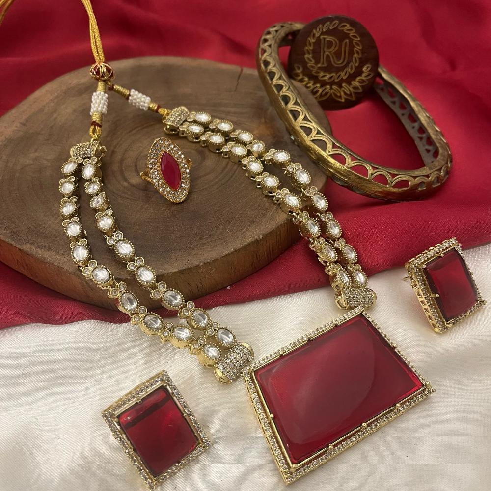 FS Collection Traditional Gold Plated Crystal and Austrian Stones for Weddings Necklace Set