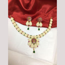 FS Collection Gold Plated Green and Pink Crystal And Pearls Ethnic Jewelry Necklace Set