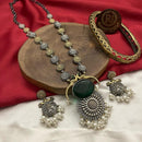 FS Collection Oxidised Plated Pota and Pearls  Modern Fusion Jewelry Long Necklace Set