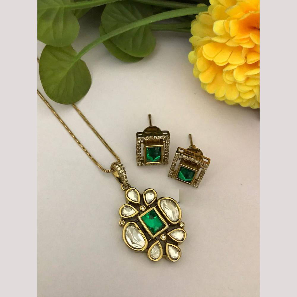 FS Collection Designer Gold Plated Kundan Traditional Chain Pendant Set