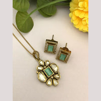 FS Collection Designer Gold Plated Kundan Traditional Chain Pendant Set