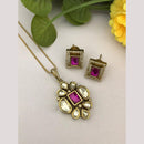 FS Collection Designer Gold Plated Kundan Traditional Chain Pendant Set