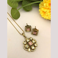 FS Collection Designer Gold Plated Kundan Traditional Chain Pendant Set