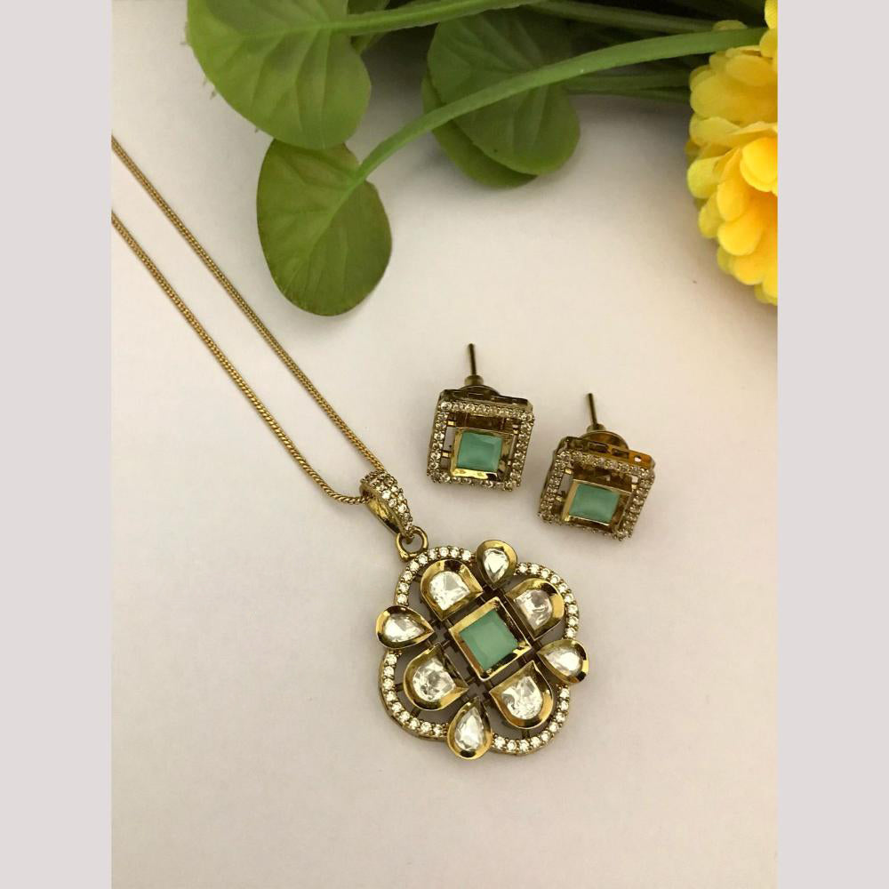 FS Collection Designer Gold Plated Kundan Traditional Chain Pendant Set