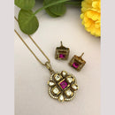 FS Collection Designer Gold Plated Kundan Traditional Chain Pendant Set