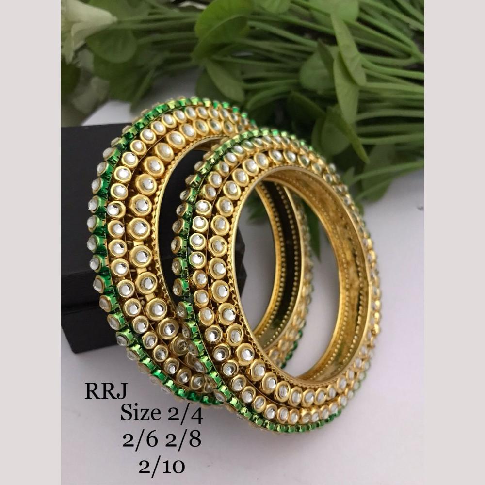 FS Collection Festive Wear Gold-Plated Kundan Meenakari Bangle Set