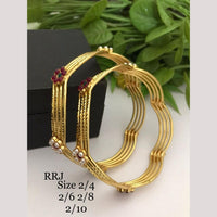 FS Collection Festive Wear Gold-Plated Pota And Pearls Bangle Set