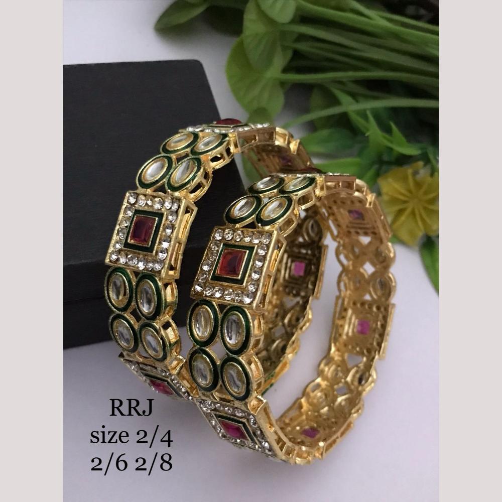 FS Collection Festive Wear Gold-Plated Kundan Meenakari Bangle Set