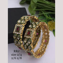 FS Collection Festive Wear Gold-Plated Kundan Meenakari Bangle Set