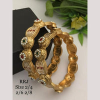 FS Collection Festive Wear Gold-Plated Pota And Pearls Bangle Set