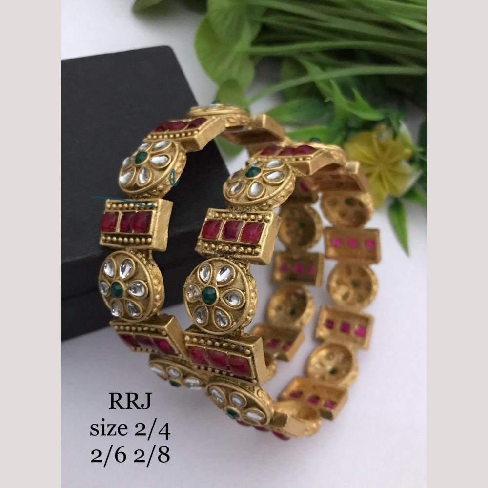 FS Collection Festive Wear Gold-Plated Kundan Bangle Set