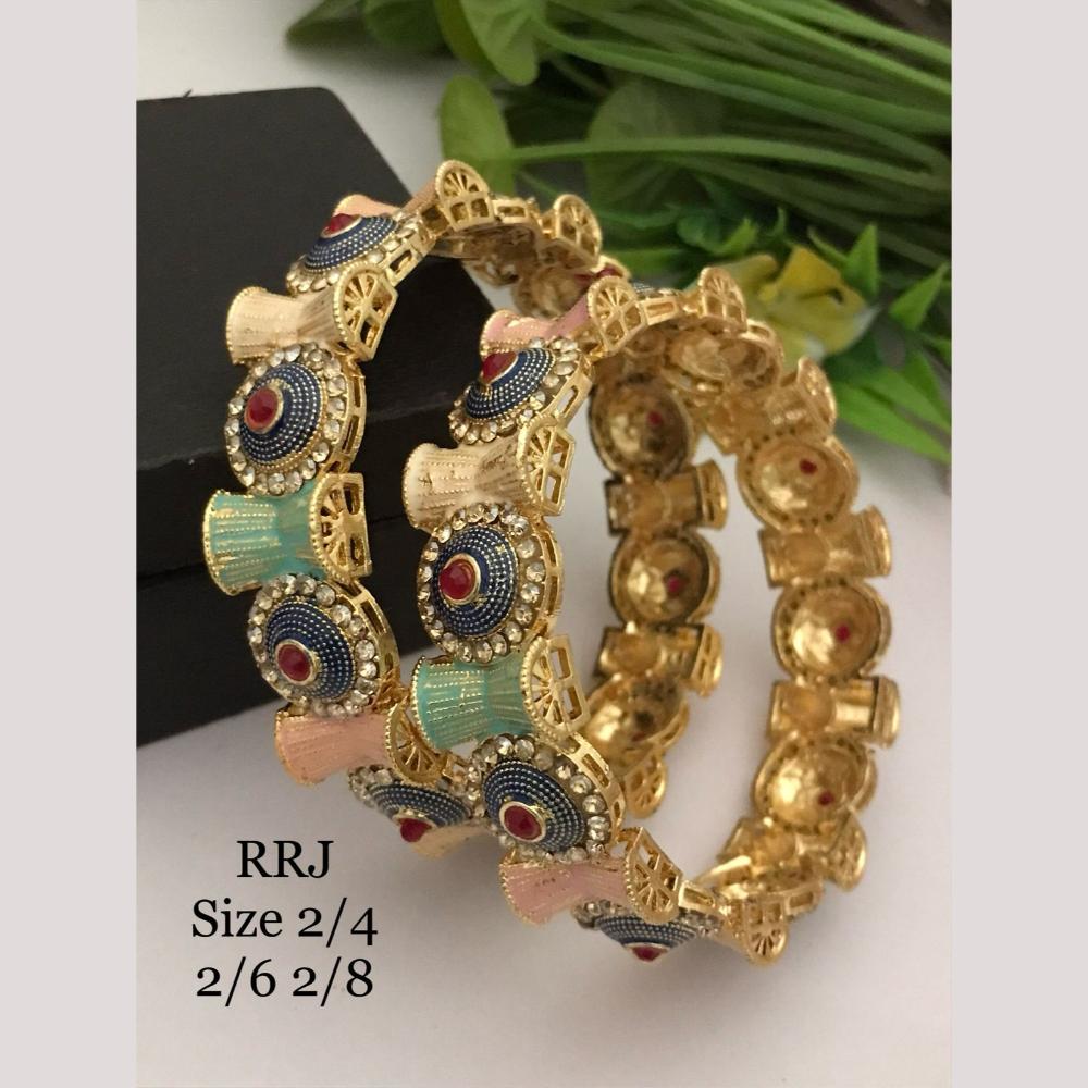 FS Collection Festive Wear Gold-Plated Pota Meenakari Bangle Set