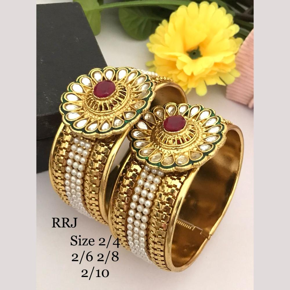 FS Collection Festive Wear Gold-Plated Kundan Meenakari Bangle Set