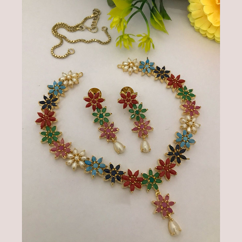 FS Collection Radiant Bloom Crystal and Pearl Necklace Set