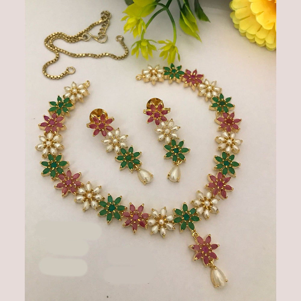 FS Collection Radiant Bloom Crystal and Pearl Necklace Set