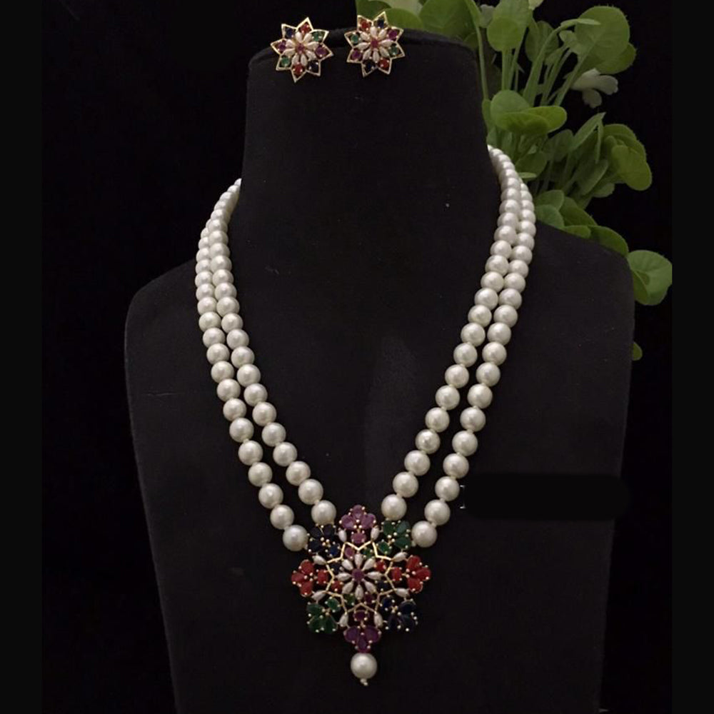 FS Collection Radiant Bloom Crystal and Pearl Necklace Set