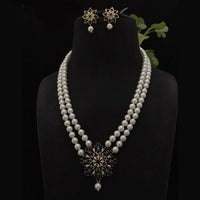 FS Collection Radiant Bloom Crystal and Pearl Necklace Set