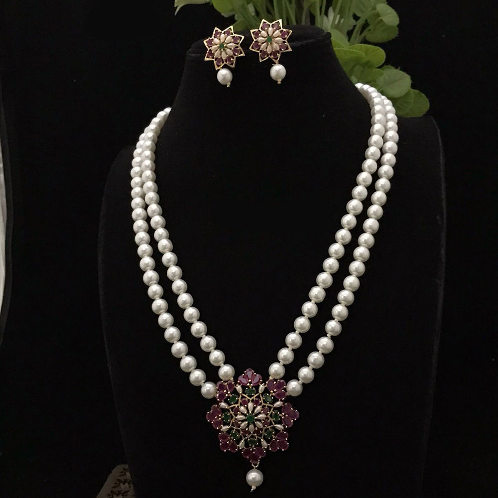 FS Collection Radiant Bloom Crystal and Pearl Necklace Set