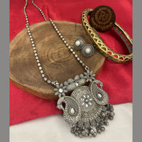 FS Collection Oxidized Plated Pota Stone And Ghungroo Long Necklace Set