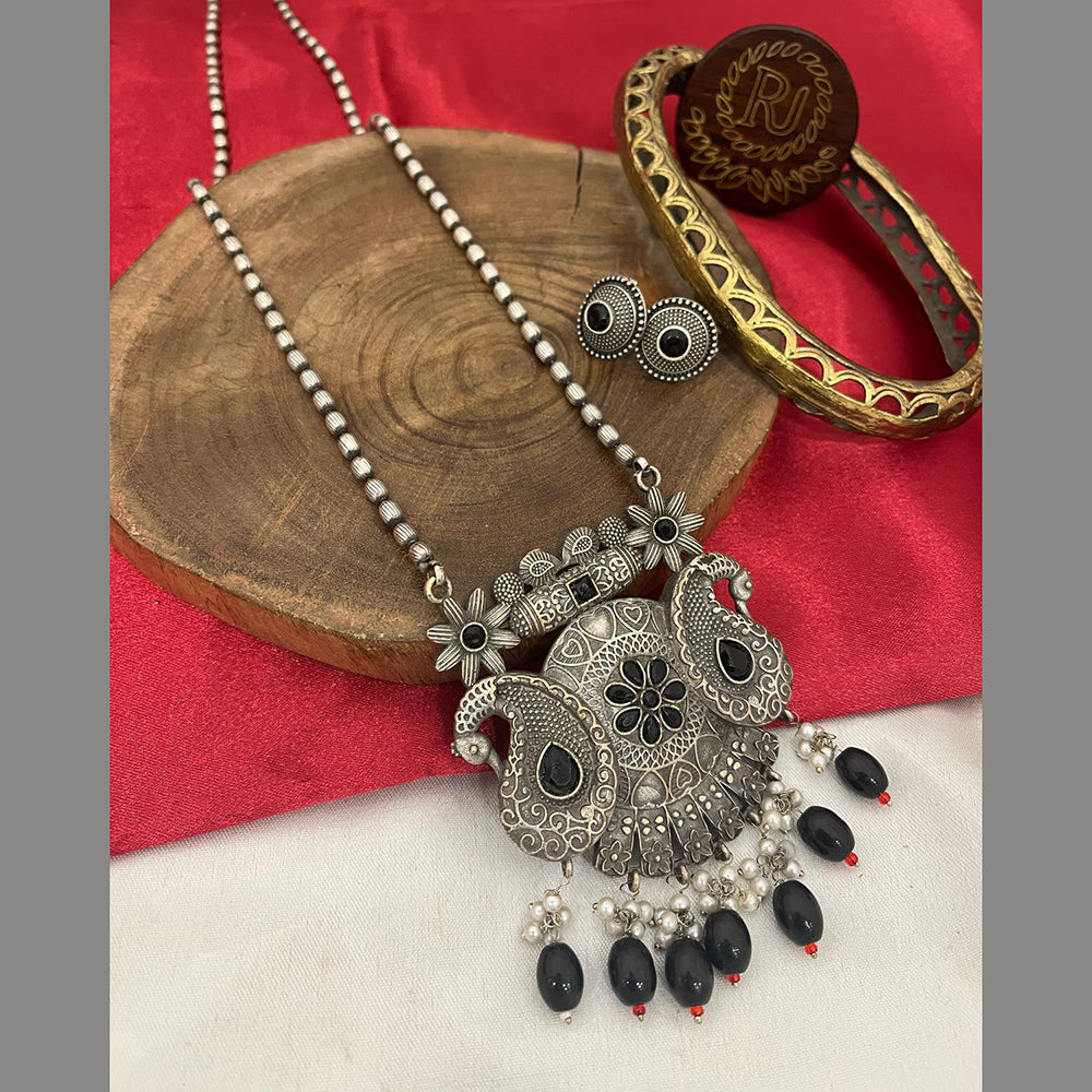 FS Collection Oxidized Plated Pota Stone And Beads Long Necklace Set