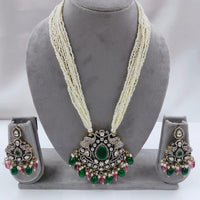 FS Collection Auspicious Kundan And Austrian Stone Pearl And Beads Long Necklace Set